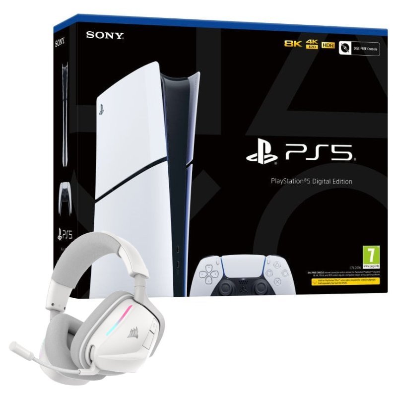 Sony PlayStation 5 Slim Digital Chasis E + Corsair Void V2 Auriculares Inalámbricos Blancos